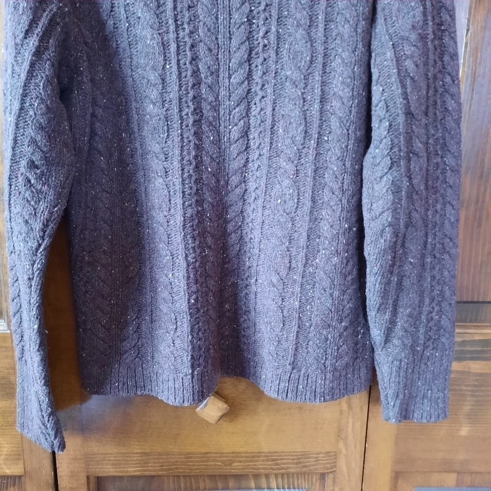 Eddie Bauer wool angora blend brown chunky cable knit crewneck sweater